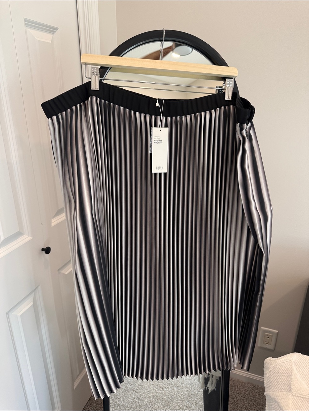 Eileen Fisher Black,Gray, White ombre accordion Pleated Midi Skirt